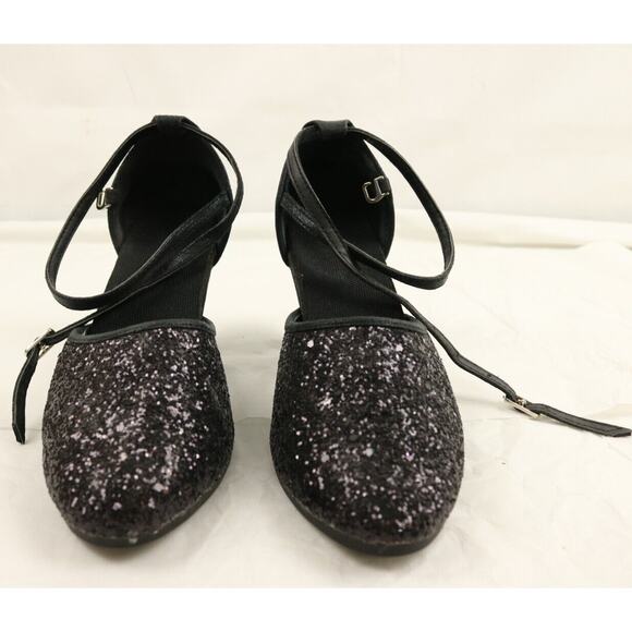 Women's Size 5.5 (36) Sequined Leather Pointed Toe Kitten Heel Ballroom Dance, - Picture 1 of 10